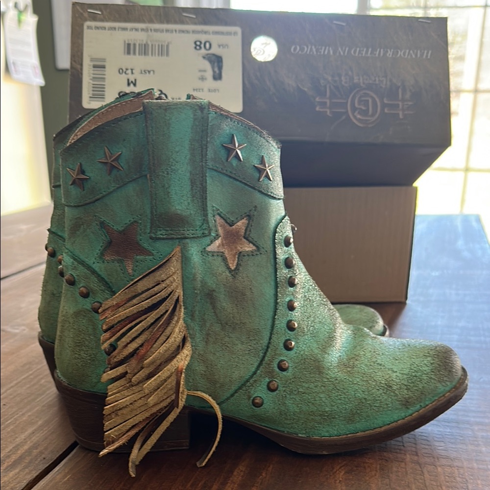 Turquoise Star Studded Ankle Boots